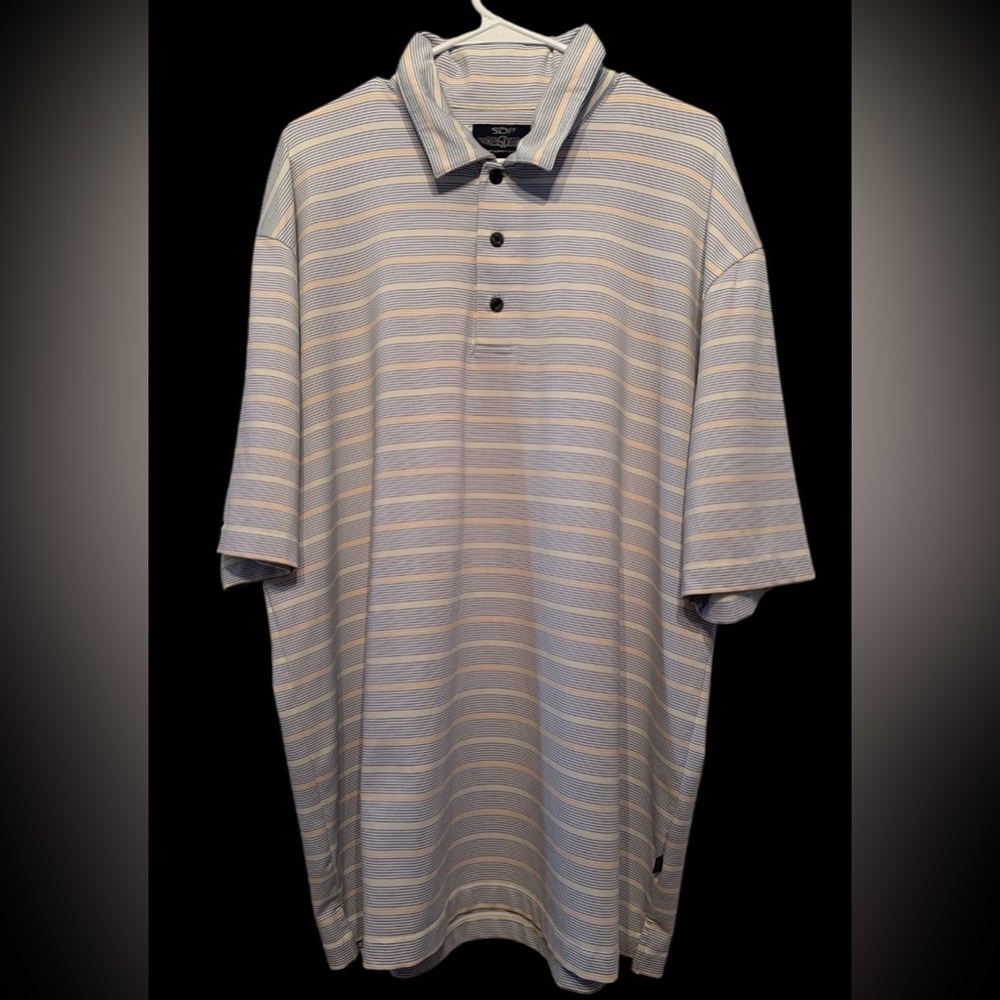 Straight Down Golf Polo Shirt Mens XL Blue‎ & White Striped Logo Performance